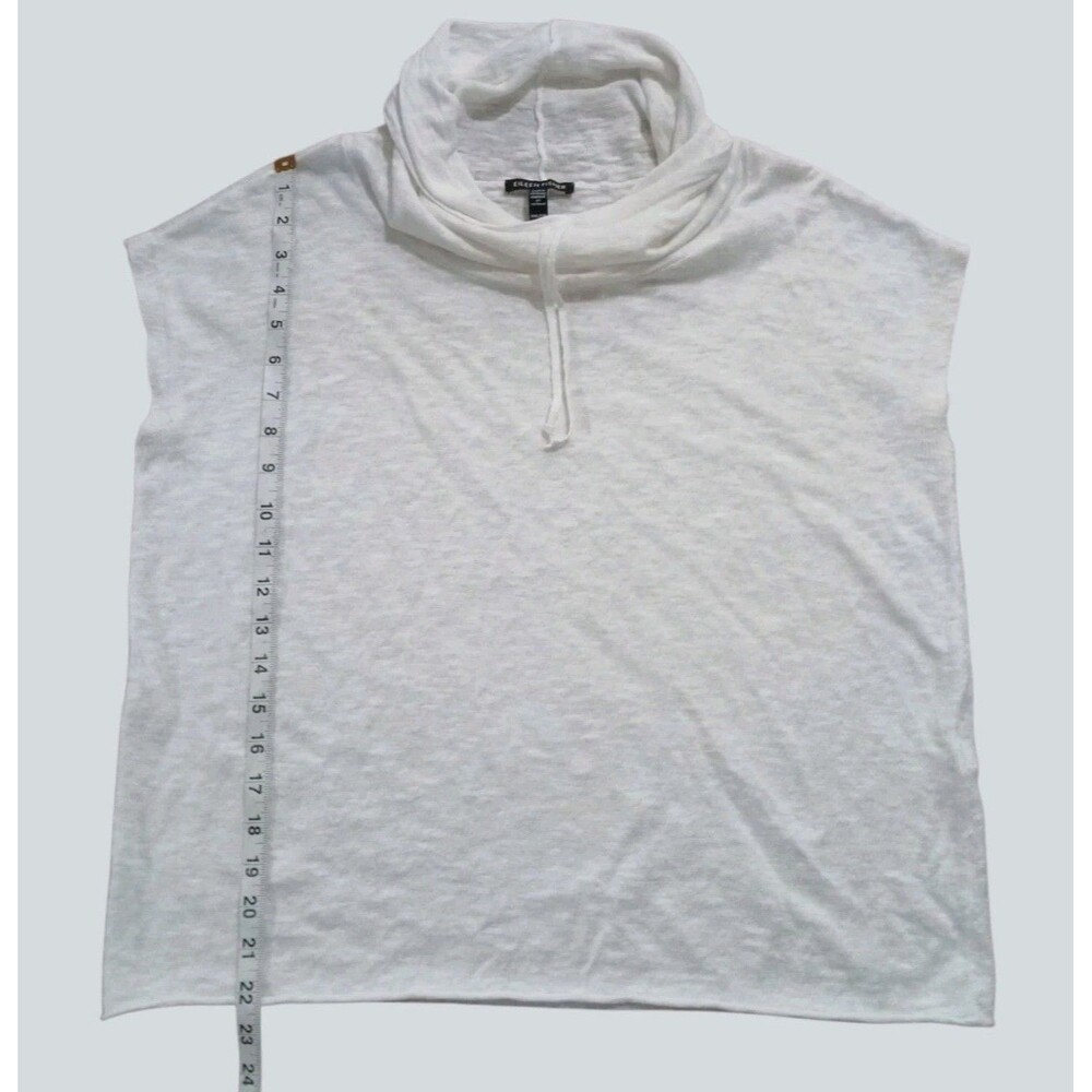 Eileen Fisher Womens XXS White Linen Organic Cotton Cowl Neck Sleeveless Top - Picture 7 of 8
